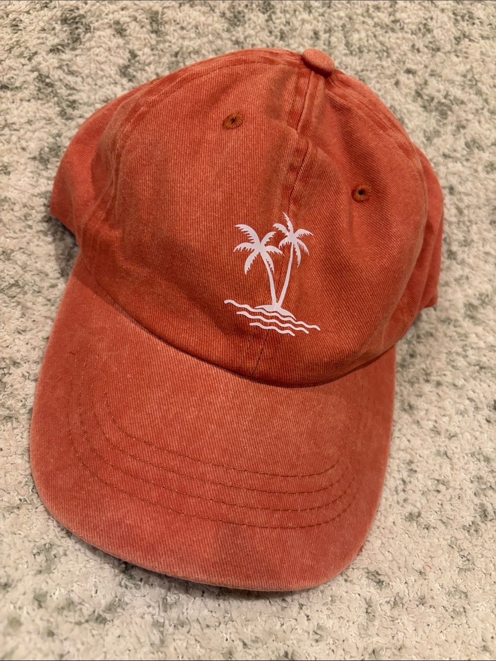 Rust Orange Tropical Beach Palm Tree Embroidered Baseball Cap NWT OSFM